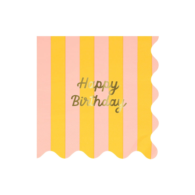Meri Meri Paper Napkins x 16 - Striped Happy Birthday
