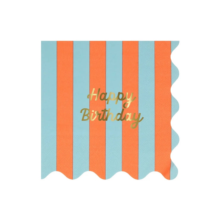 Meri Meri Paper Napkins x 16 - Striped Happy Birthday