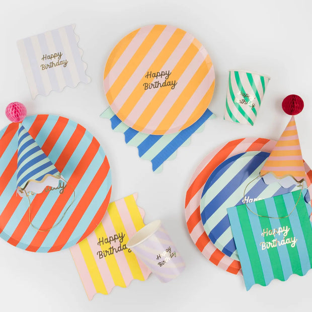 Meri Meri Paper Napkins x 16 - Striped Happy Birthday