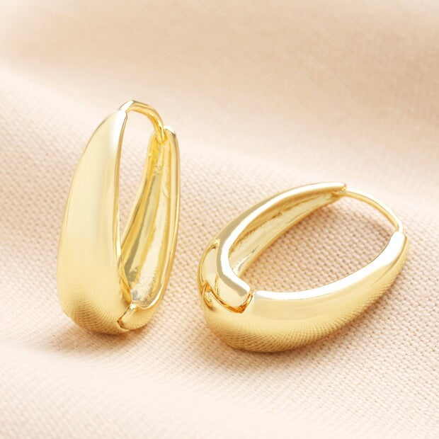 Tapered Oval Hoop Gold Earrings