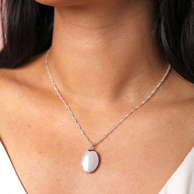 Oval Silver Locket Necklace