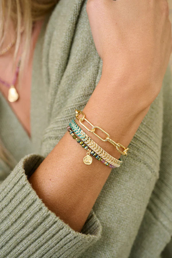 Boho Betty 3 Layer Bracelet Stack - Pamban Gold & Tourmaline