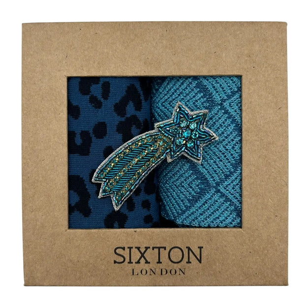 Sixton Paris Denim Sock Box with Shooting Star Pin