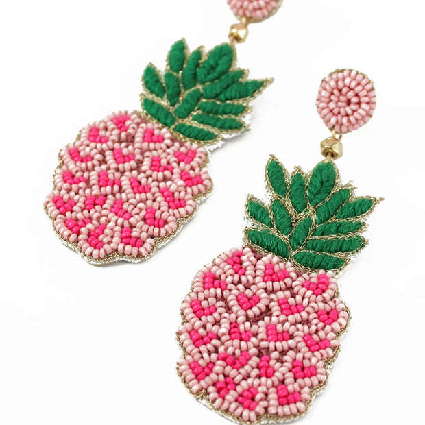 My Doris Beaded Earrings - Pineapple Pink Hearts