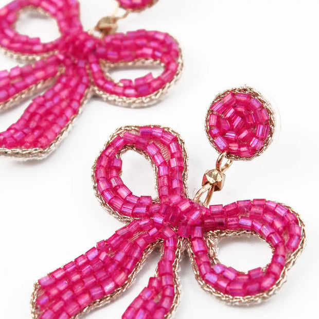 My Doris Beaded Earrings - Pink Bow