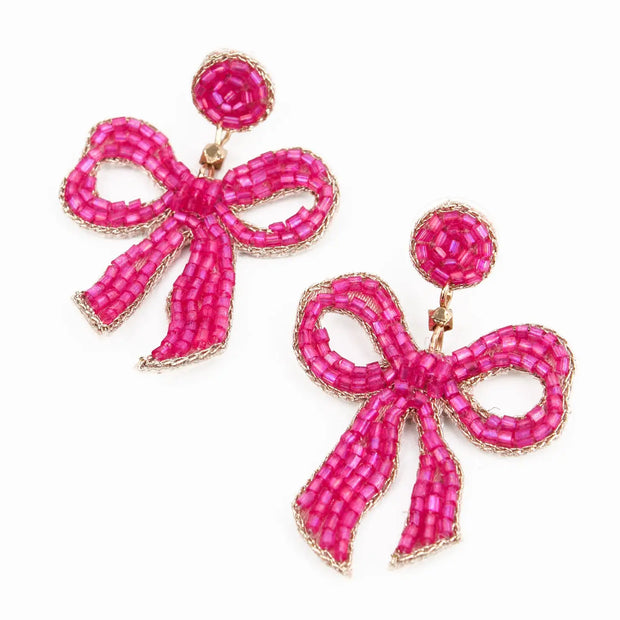 My Doris Beaded Earrings - Pink Bow