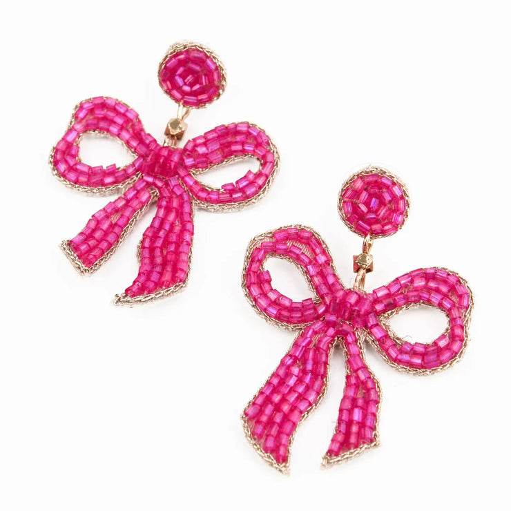 My Doris Beaded Earrings - Pink Bow