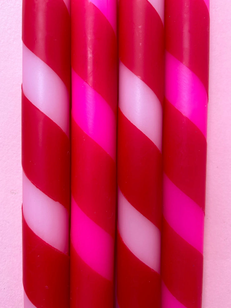Pink Candy Cane Dip Dye Dinner Candle Set of 4