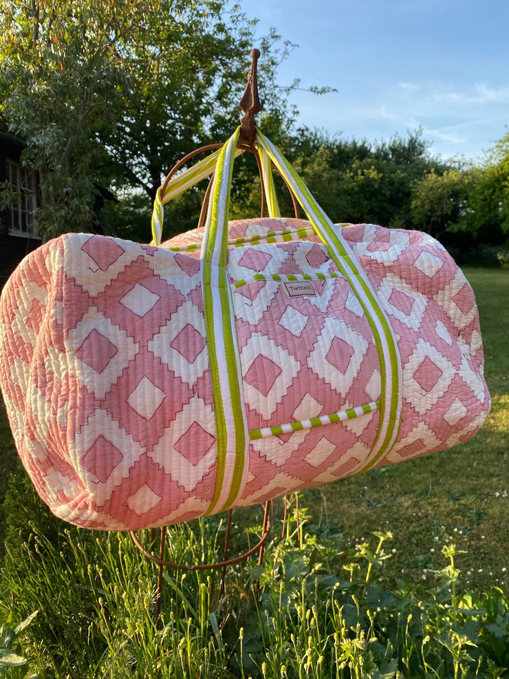 Twizzell Indian Block Print Weekend Bag - Pink Geometric