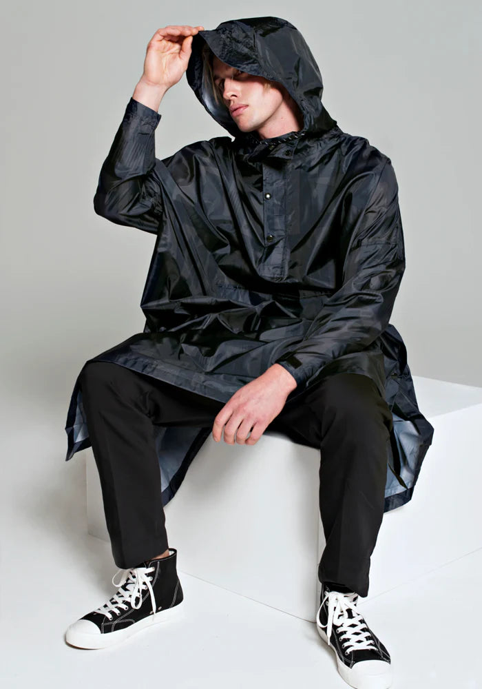 Rainkiss Unisex Recycled Rain Poncho - Back to Black
