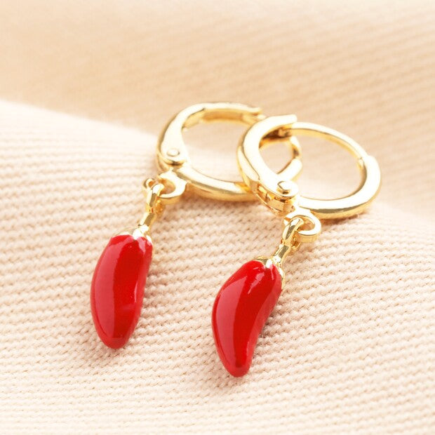 Enamel Chilli Huggie Hoop Earrings