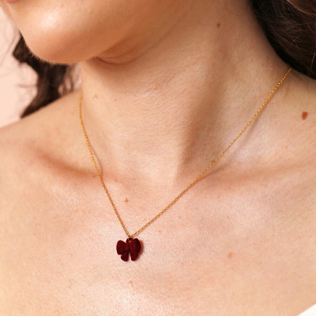 Red Velvet Bow Pendant Necklace