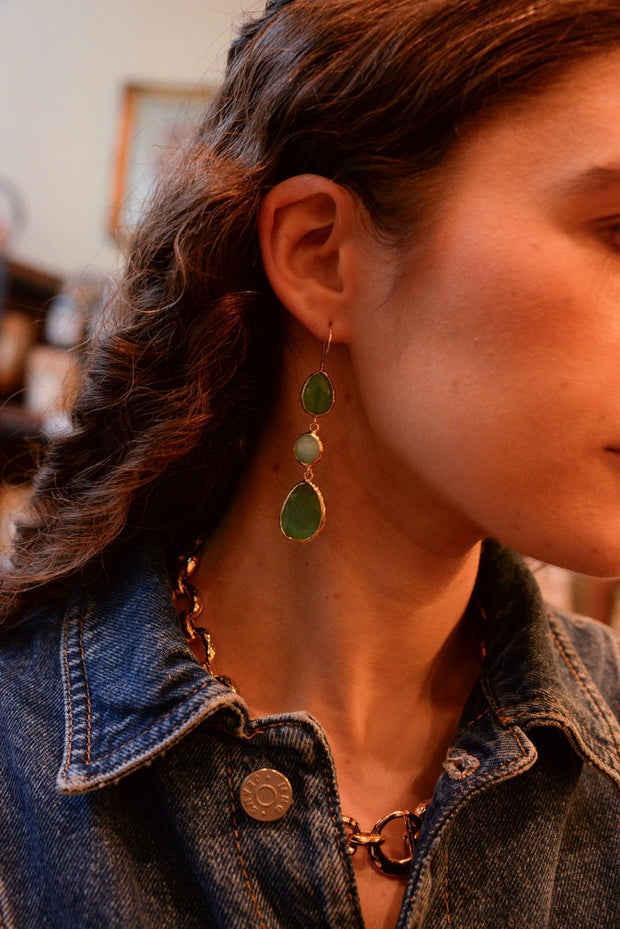 My Doris Triple Drop Earrings - Green