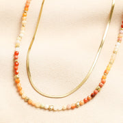 Herringbone & Bead Double Layer Necklace
