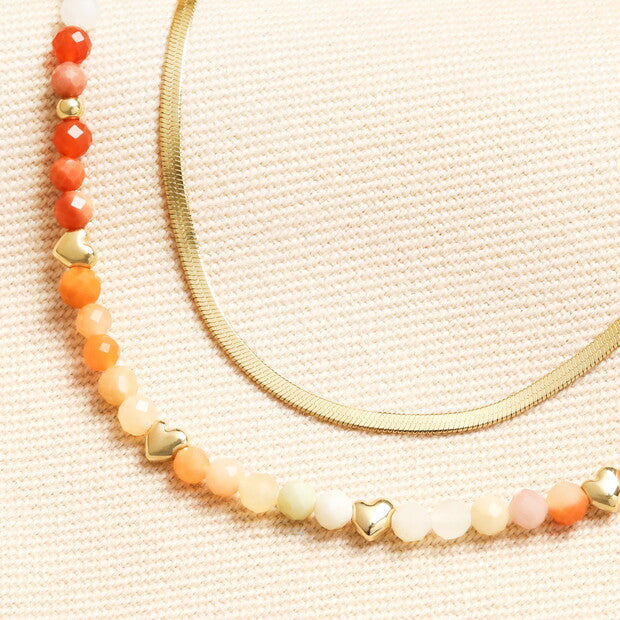 Herringbone & Bead Double Layer Necklace