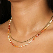 Herringbone & Bead Double Layer Necklace