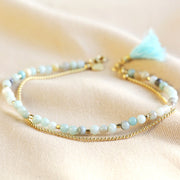 Semi-Precious Stone Bead and Chain Anklet in Pastel Green