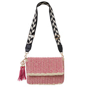Somerville Woven Cross Body Bag with Strap - Pink & Cream