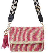 Somerville Woven Cross Body Bag with Strap - Pink & Cream