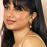 Gold Rectangular Earrings with Pearl Drop