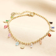 Stainless Steel Multicolour Beaded Anklet in Gold