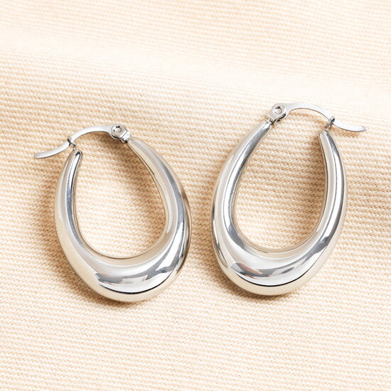 Tapered Oval Hoop Earrings - Silver