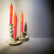 The Singing Rabbit 2 Dinner Candles - Neon Orange & Pink Swirl