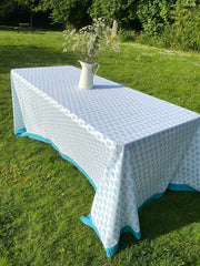 Twizzell Block Print Large Tablecloth - Blue Coral