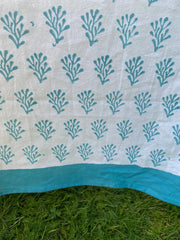 Twizzell Block Print Large Tablecloth - Blue Coral