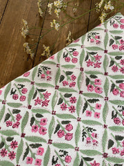 Twizzell Block Print Large Tablecloth - Pink & Green Diamond