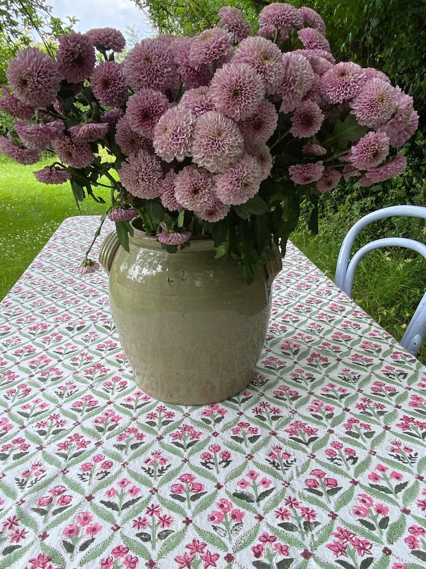 Twizzell Block Print Large Tablecloth - Pink & Green Diamond