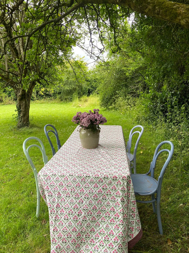 Twizzell Block Print Large Tablecloth - Pink & Green Diamond