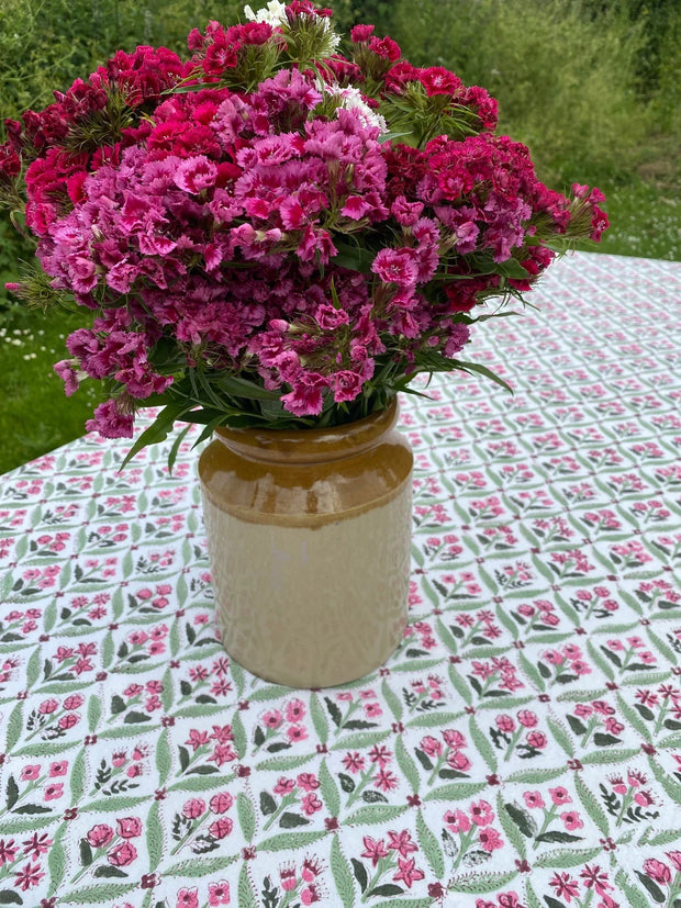 Twizzell Block Print Large Tablecloth - Pink & Green Diamond