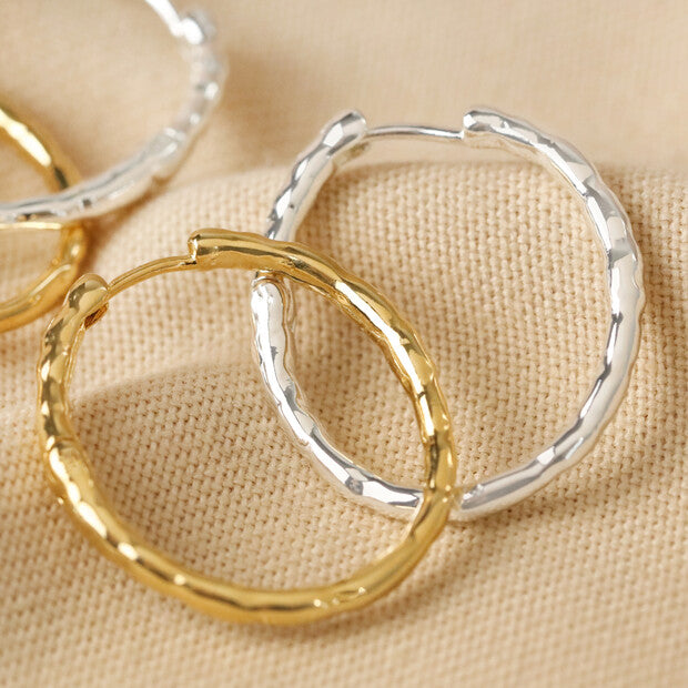 Textured Hoop Earrings in Silver or Gold