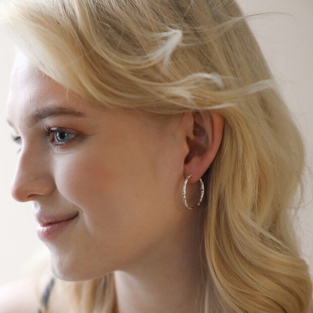 Textured Hoop Earrings in Silver or Gold
