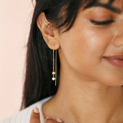 Thread Through Star And Pearl Chain Earrings