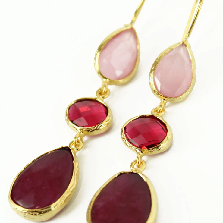 My Doris Three Drop Earrings - Pink