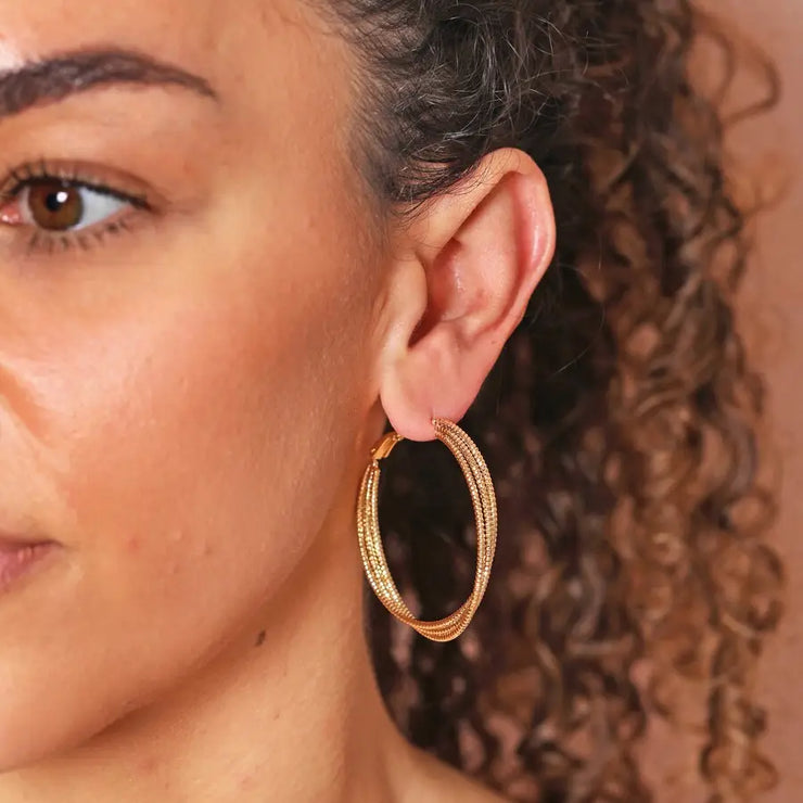 Dotted Triple Hoop Earrings in Gold