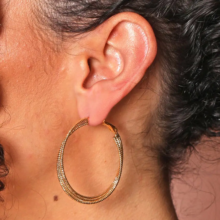 Dotted Triple Hoop Earrings in Gold