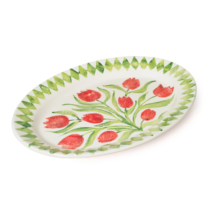 BlissHome Tulips Oval Rimmed Platter