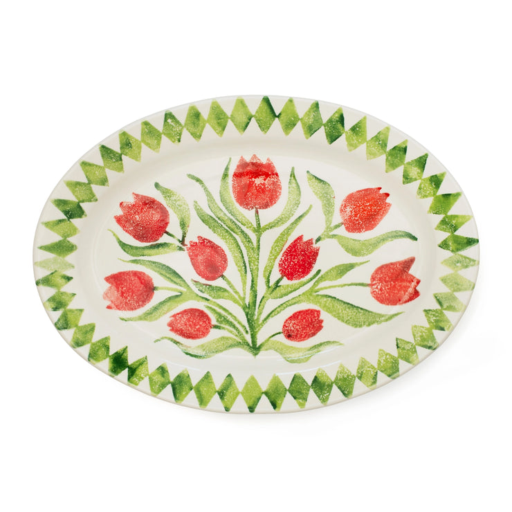BlissHome Tulips Oval Rimmed Platter