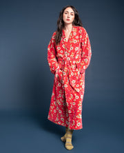 Les Touristes Long Velvet Dressing Gown - Blossom Coral