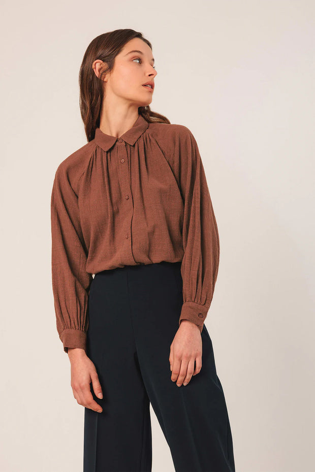 Indi & Cold Crepe Cotton Blouse - Tobacco