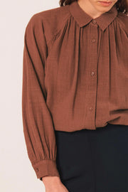 Indi & Cold Crepe Cotton Blouse - Tobacco