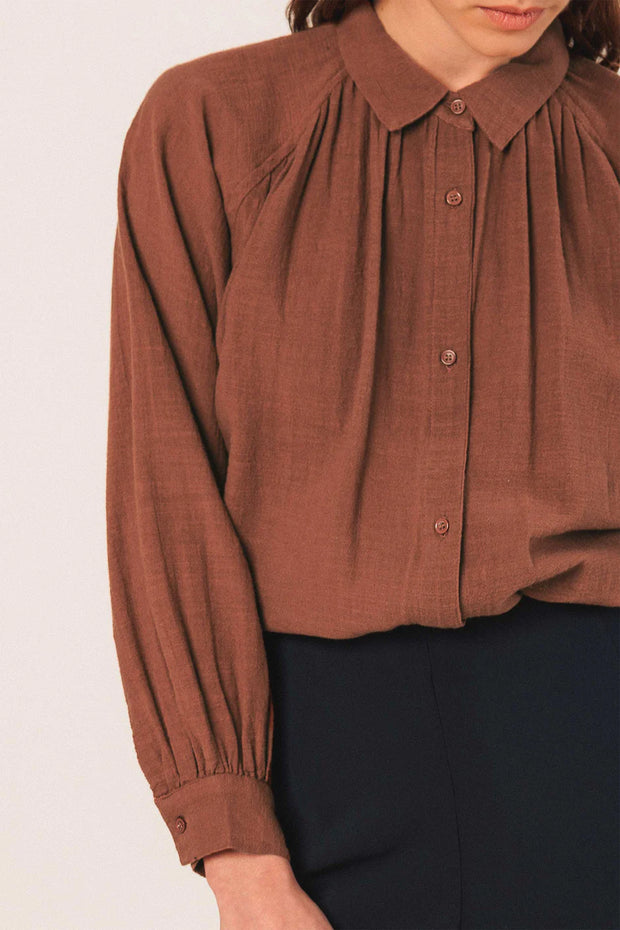 Indi & Cold Crepe Cotton Blouse - Tobacco