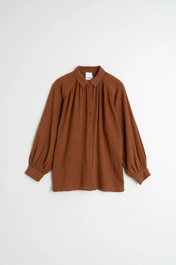Indi & Cold Crepe Cotton Blouse - Tobacco