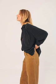 Indi & Cold Crepe Cotton Navy Blouse