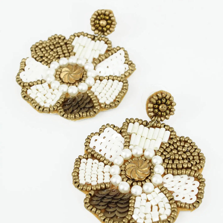 My Doris White & Gold Flower Bead Earrings