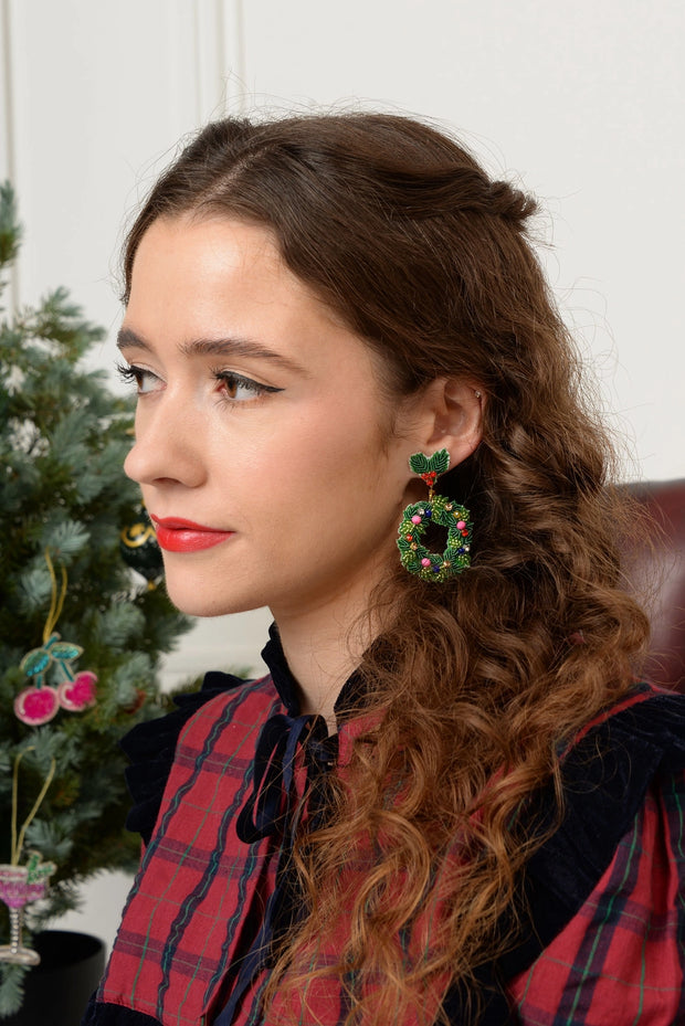 My Doris Beaded Earrings - Christmas Wreath