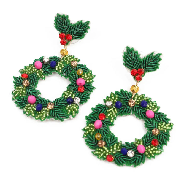 My Doris Beaded Earrings - Christmas Wreath